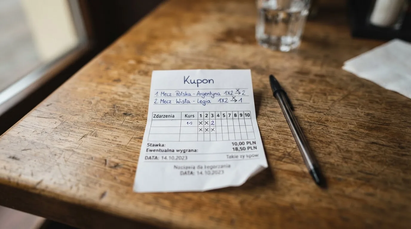 Pusty papierowy kupon obok długopisu na drewnianej ladzie